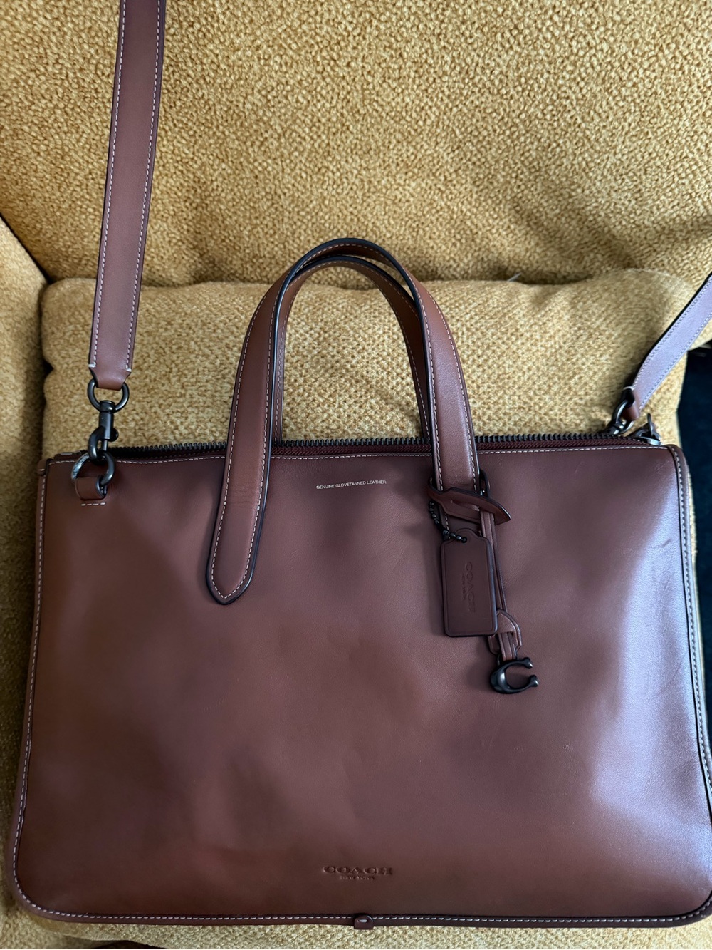 Coach Men's Deep Brown Leather Briefcase with Detachable Strap
